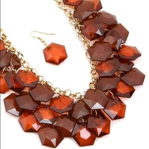 Rust Hexagon Layered Necklace Set